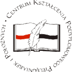Logo Centrum. Ptasie pióro na tle otwartej książki