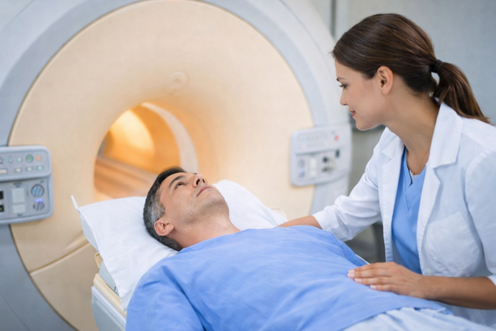 pacjent z lekarką podczas rezonansu magnetycznego