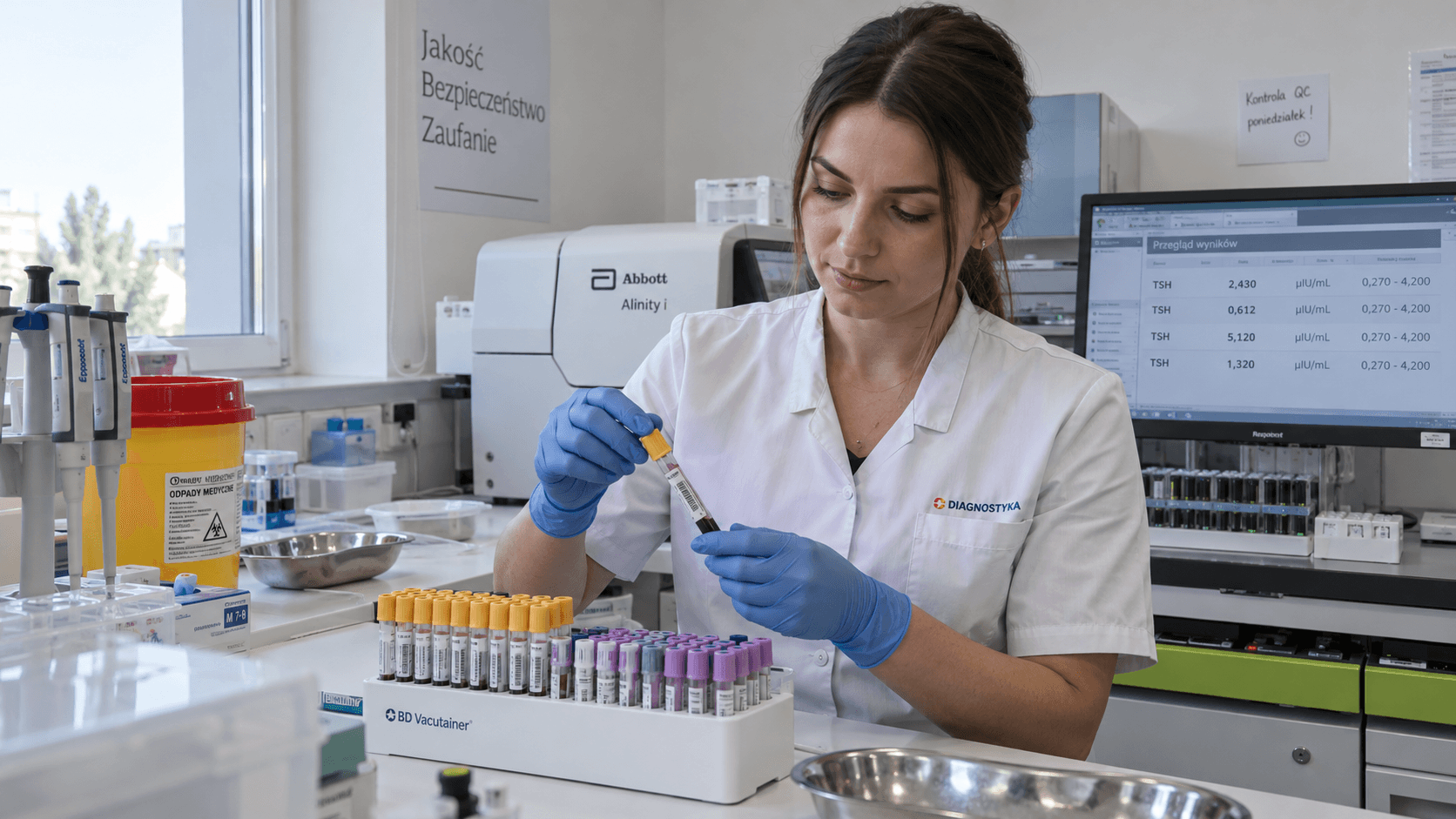 Diagnostka laboratoryjna przygotowuje próbkę krwi do badania TSH.